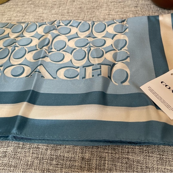$99 COACH Signature print Silk Square Scarf - Picture 5 of 5